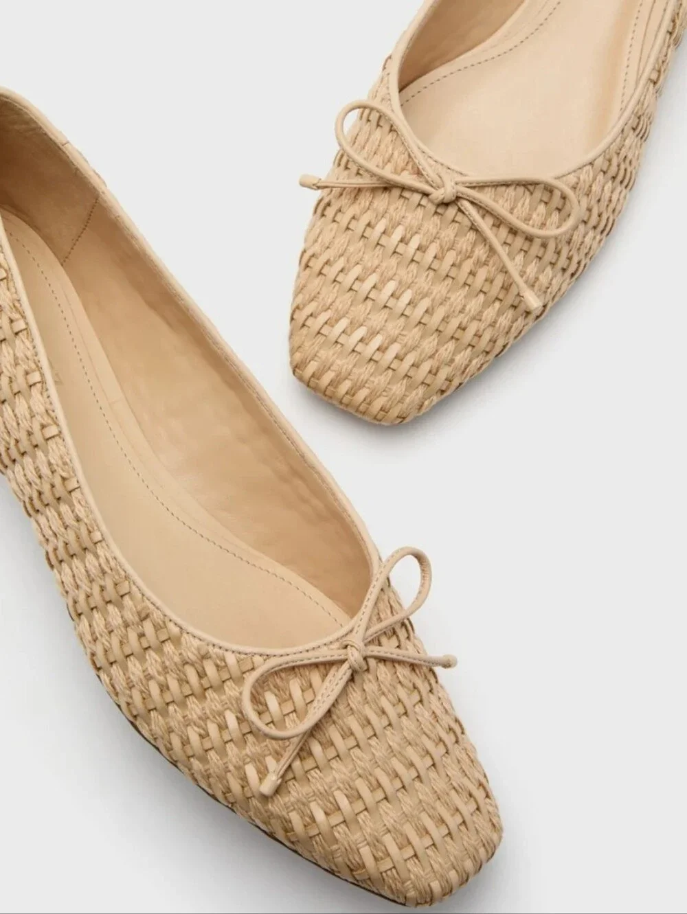 NEW Schutz Arissa Woven Straw Flats Bow Toe Natural Nude Cream Tuckernuck 6.5